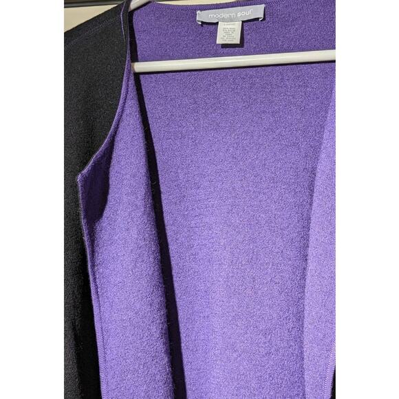 Modern Soul Open Front Black Wool Blend Cardigan w/ Purple Trim Sz L - Picture 9 of 12
